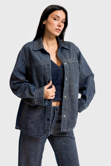 RHINESTONE STRAIGHT DENIM JACKET