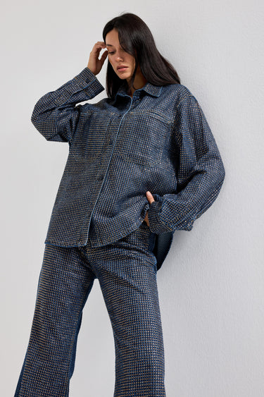 RHINESTONE STRAIGHT DENIM JACKET
