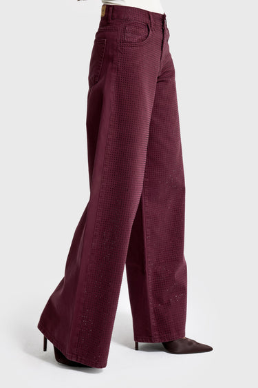 RHINESTONE PALAZZO MID RISE JEANS