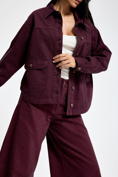 RHINESTONE PALAZZO MID RISE JEANS