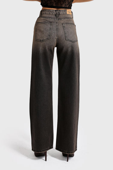 RHINESTONE STRAIGHT HIGH RISE JEANS - CHESTNUT